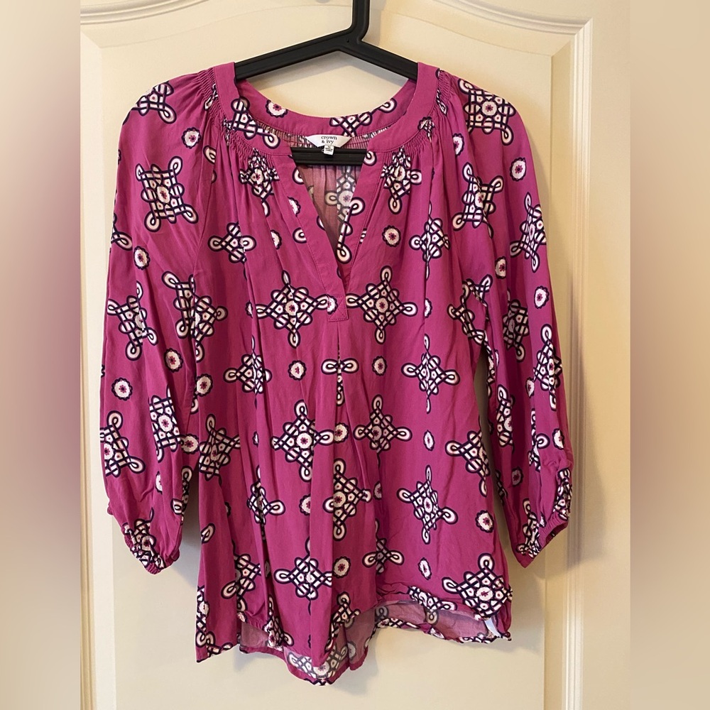 Women's Pink Patterned Top by Crown and Ivy size M